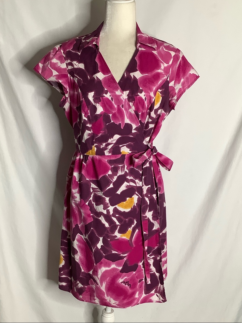 Merona Pink Floral Wrap Mini Dress with Yellow Accents Size M